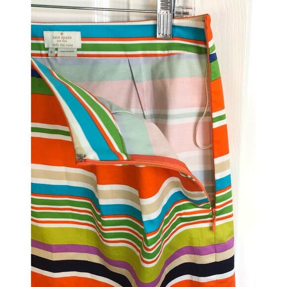 Kate Spade Barry Plan a Picnic Striped Pleated Mini Pencil Skirt Orange Size 6 - Picture 3 of 5